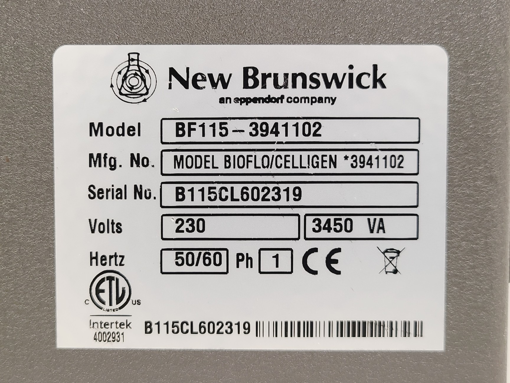 Image of New Brunswick BF115-3941102 BioFlo/CelliGen 115 Bioreactor W/ 14L Vessel 