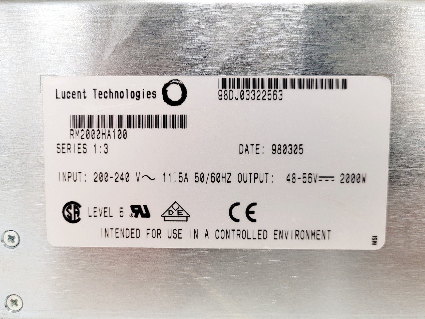 Image of Lucent Technologies RM2000HA100 Series 1:3 2000W Power Supply Unit