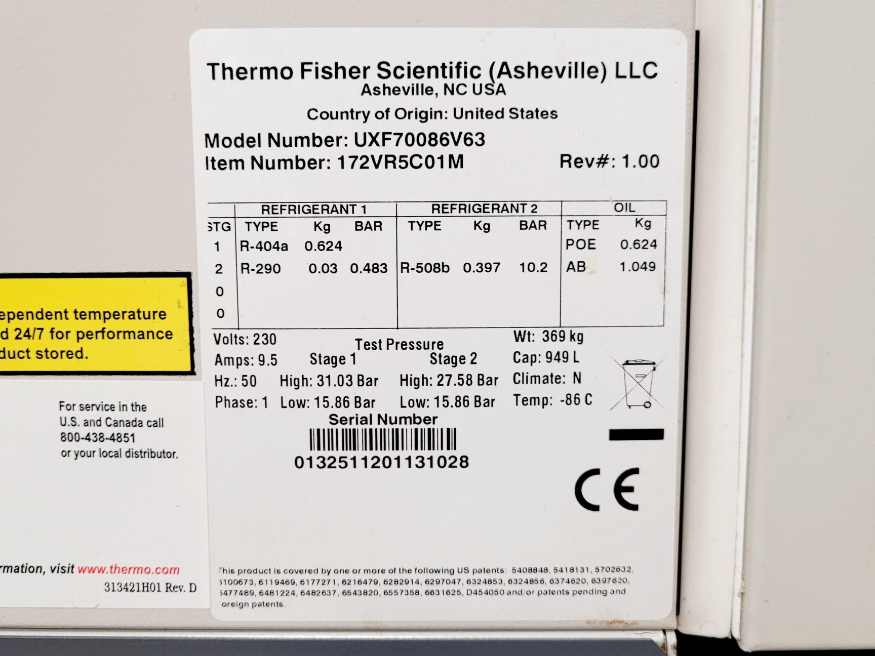 Image of Thermo Scientific Ultra Low Freezer Model UXF70086V63 Ultra Low Freezer