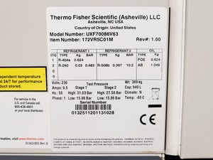 Thumbnail image of Thermo Scientific Ultra Low Freezer Model UXF70086V63 Ultra Low Freezer