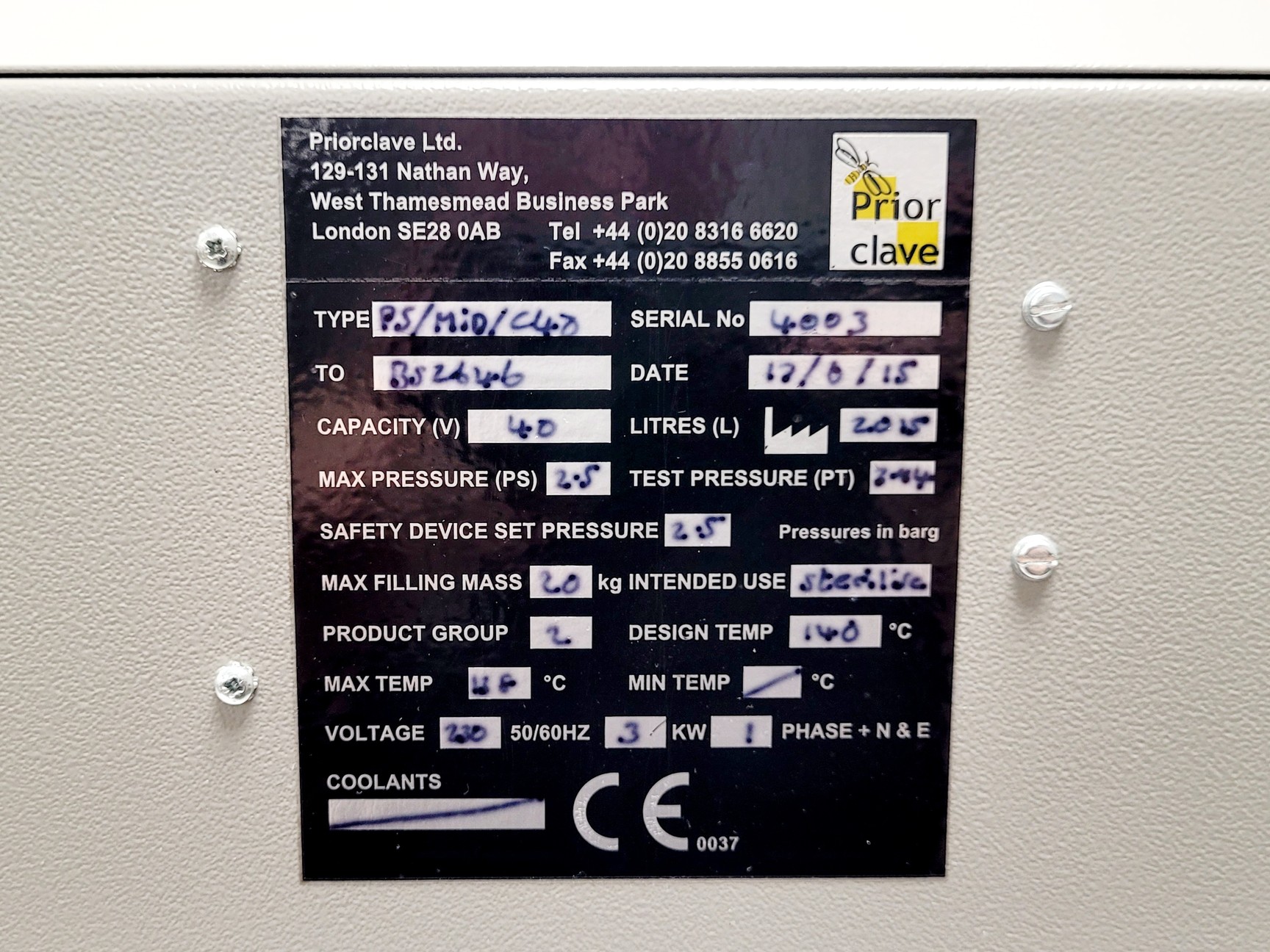 Image of Priorclave PS/Mid/C40 Front-Loading Autoclave