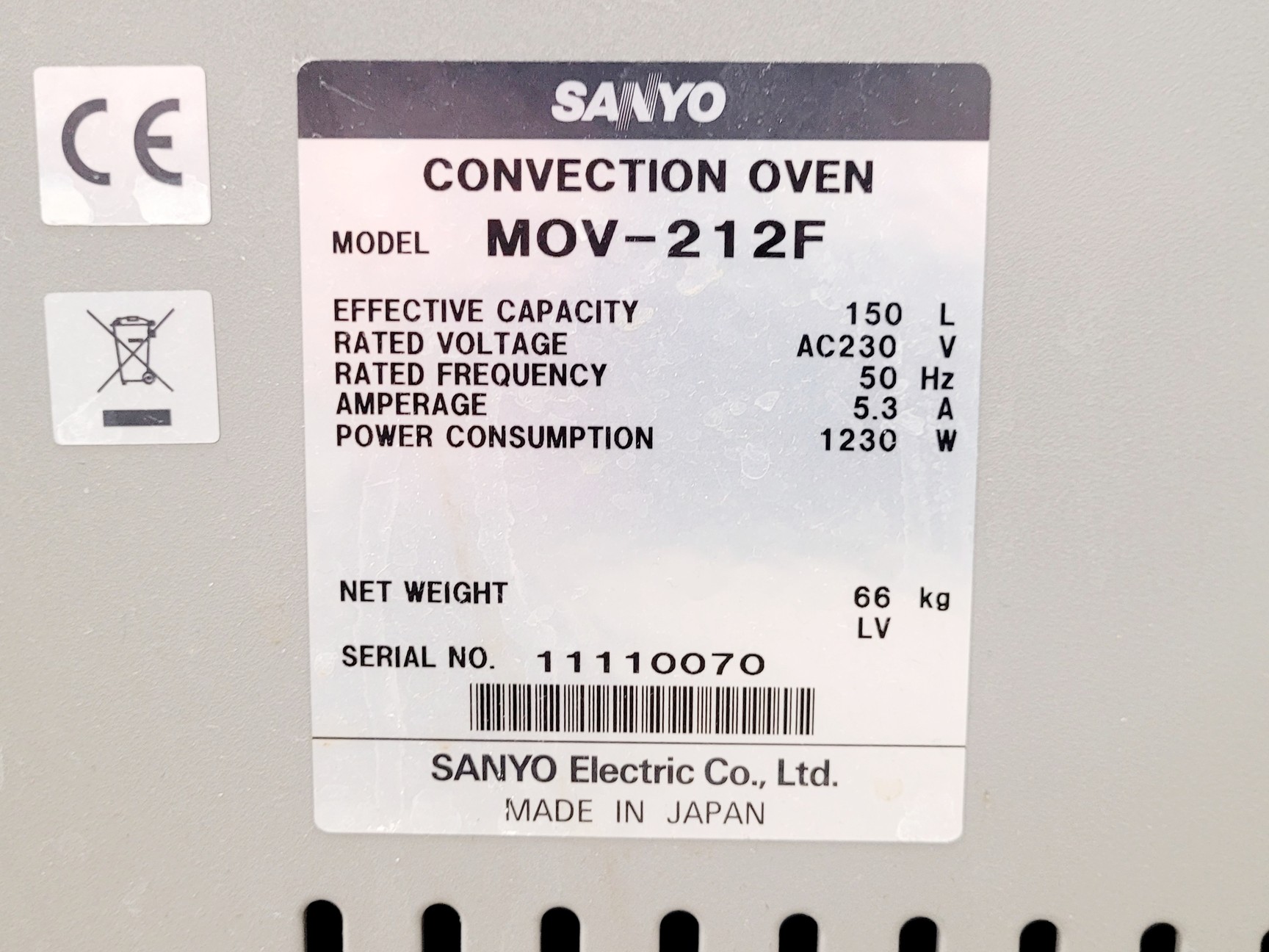 Image of Sanyo MOV-212F Convection Oven Lab