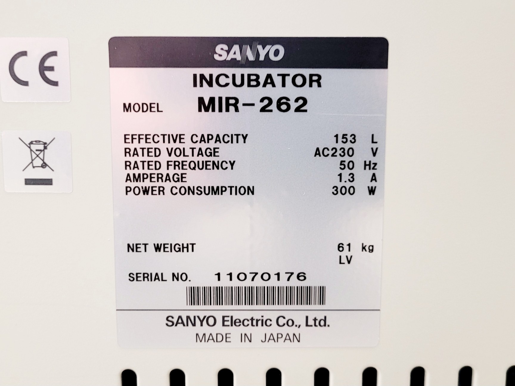 Image of Sanyo MIR-262 Incubator Lab