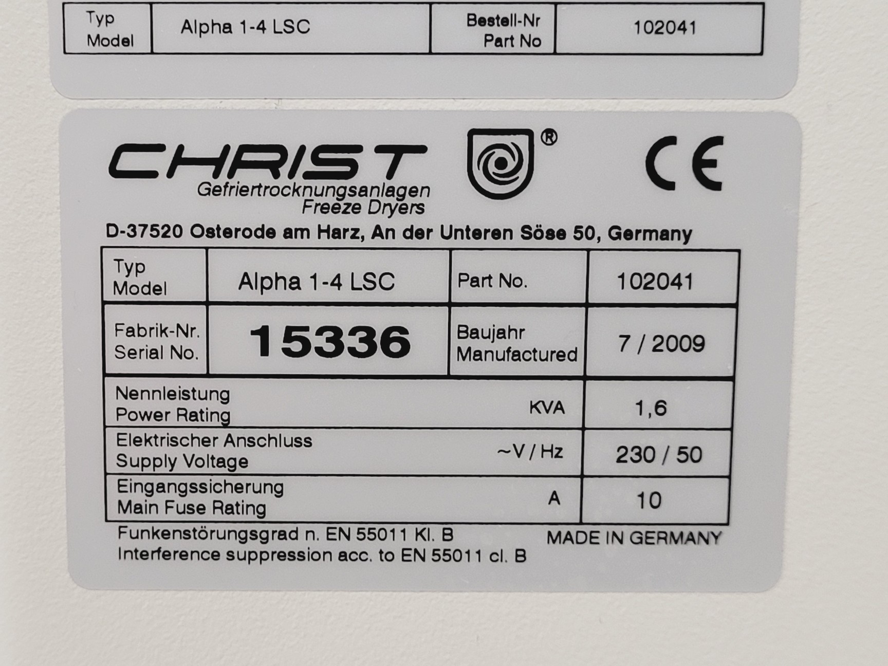 Image of Christ Alpha 1-4 LSC Benchtop Laboratory Freeze Drier Lab