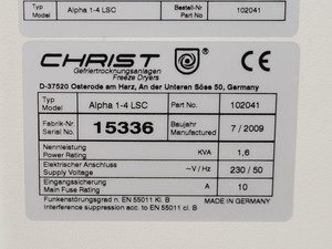 Thumbnail image of Christ Alpha 1-4 LSC Benchtop Laboratory Freeze Drier Lab