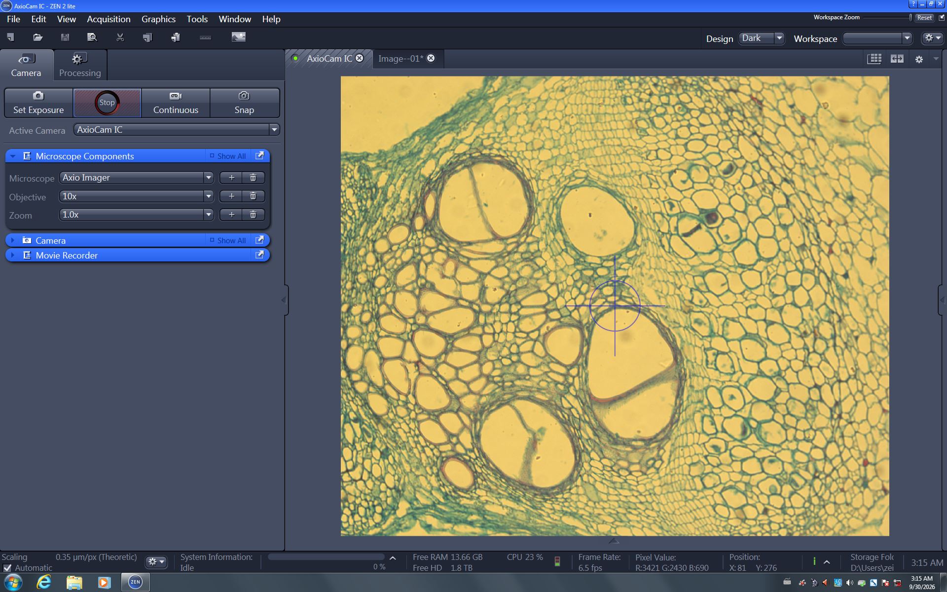 Image of  Carl Zeiss Axio Scope.A1 Microscope w/ AxioCam ICc 5, CoolLED & PC