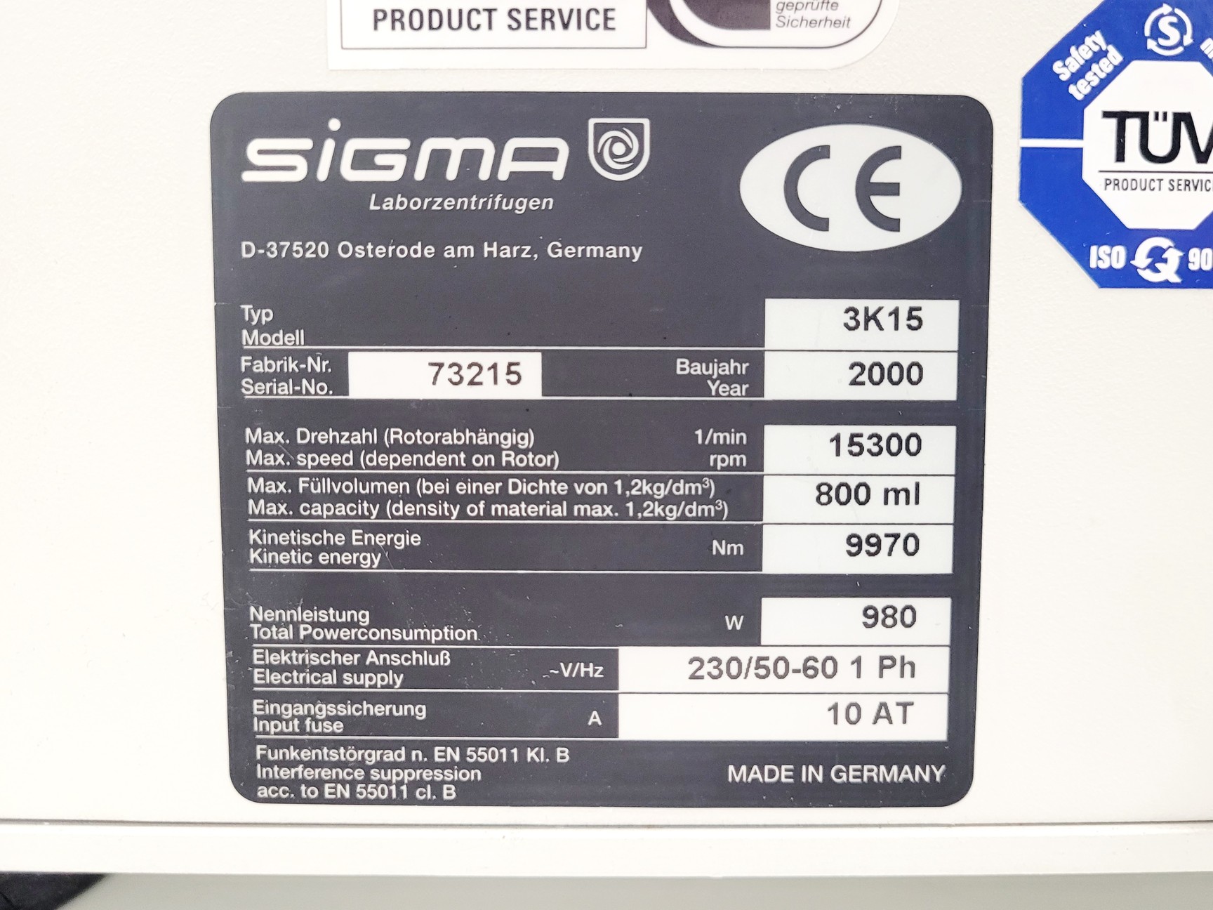 Image of Sigma 3K15 Benchtop Centrifuge Lab