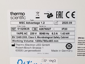 Thumbnail image of Thermo Scientific MSC Advantage 1.2 Class 2 Microbiological Safety Cabinet Lab