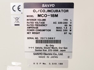 Thumbnail image of Sanyo MCO-18M O2/CO2 Incubator Lab