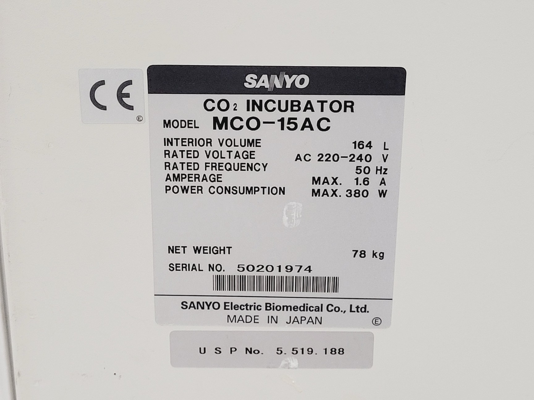 Image of Sanyo MCO-15AC CO2 Incubator Lab