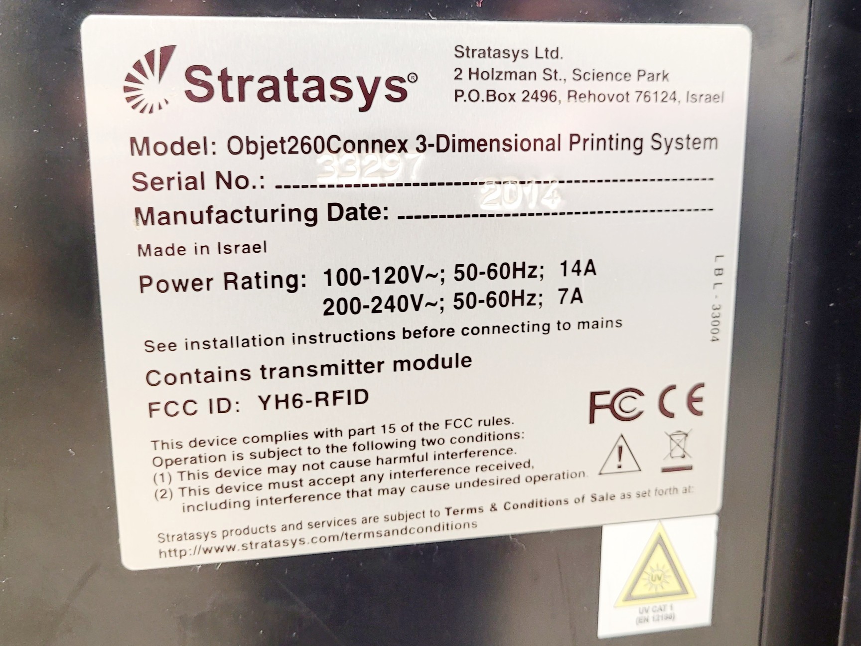 Image of Stratasys Objet 260 Connex 3-Dimensional Printing System 3D Printer
