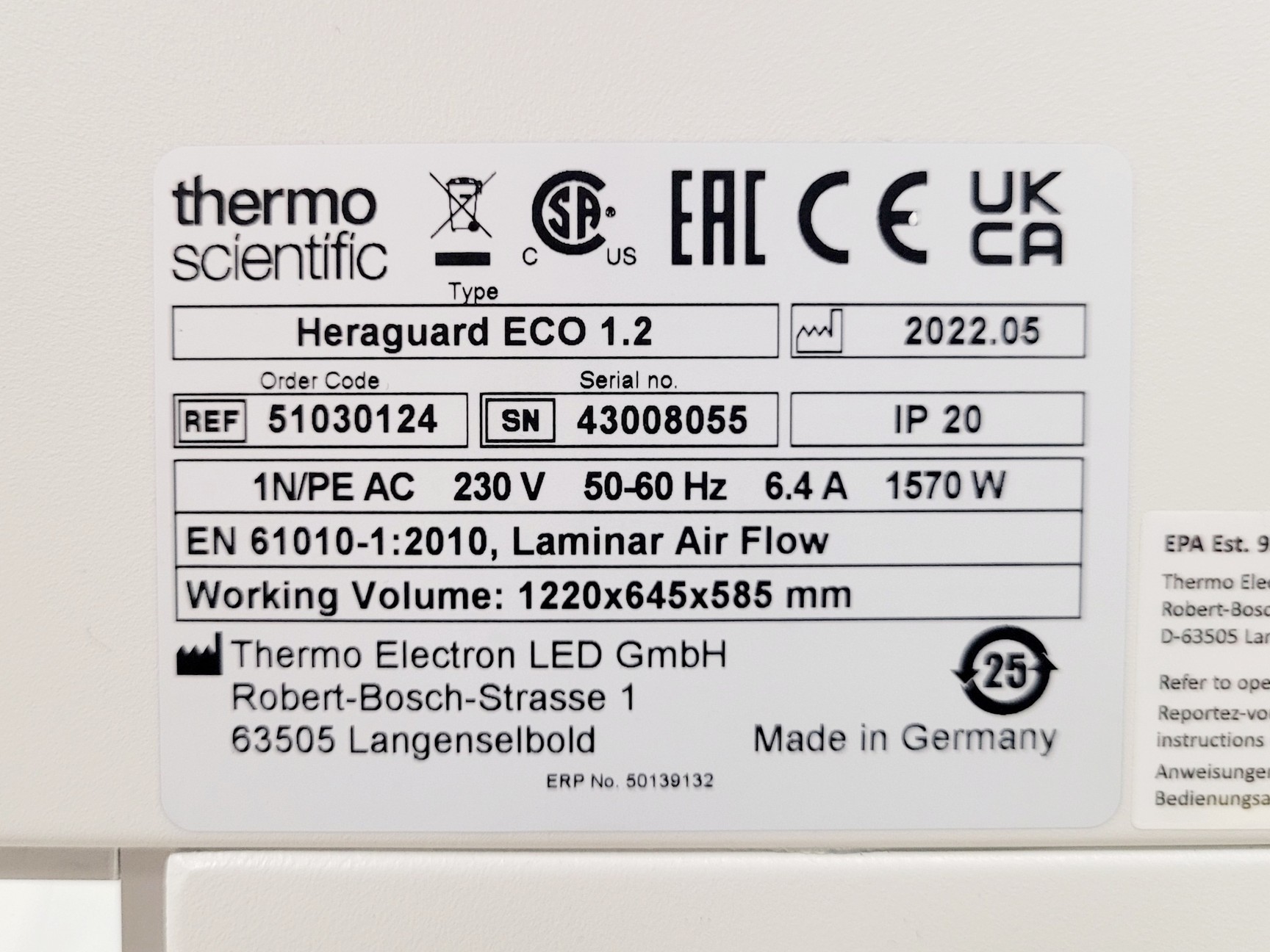 Image of Thermo Scientific Heraguard Eco 1.2 Clean Bench Laminar Flow Lab