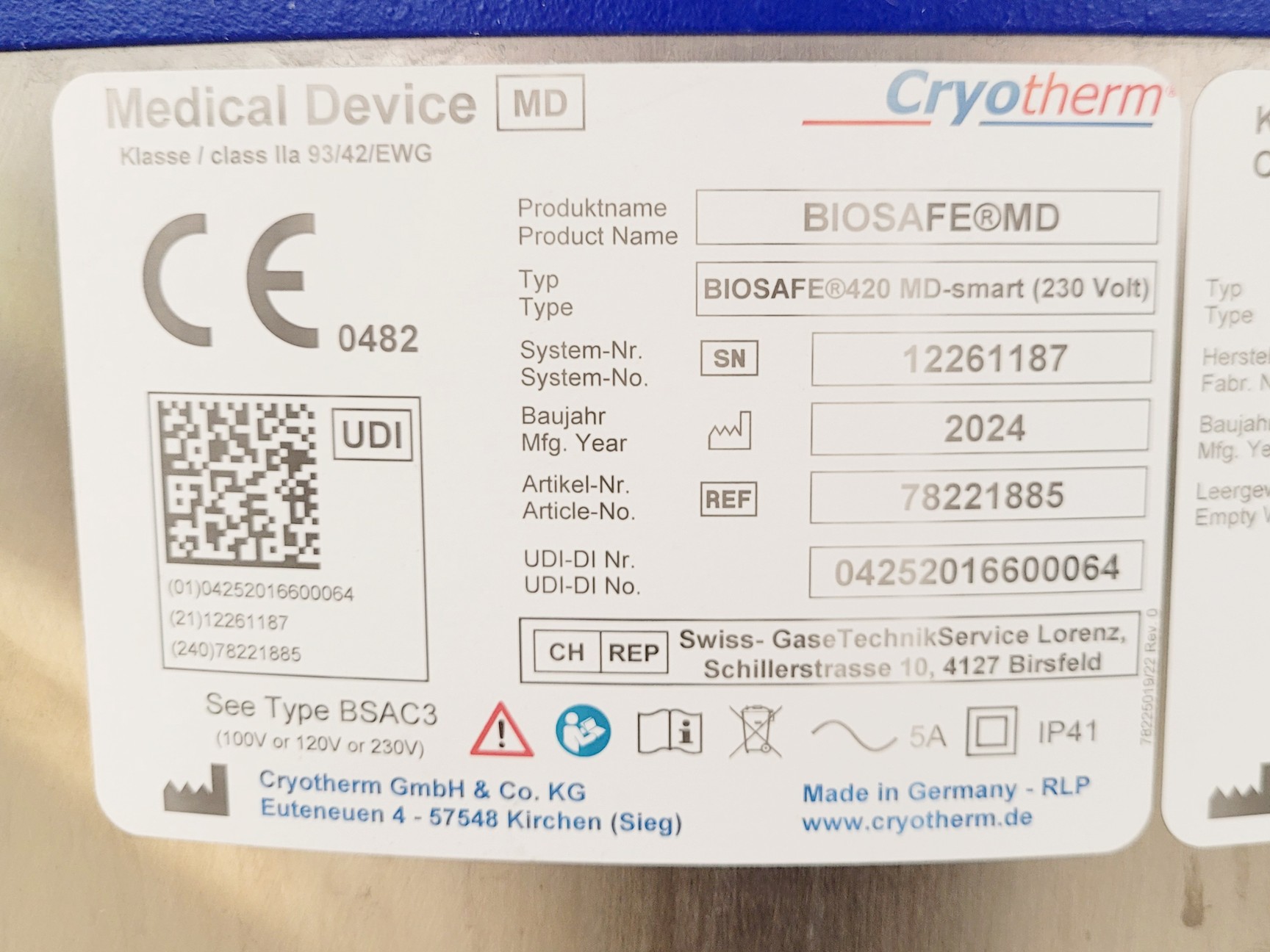 Image of Cryotherm Biosafe MD-Smart Chronos 420 Cryogenic Storage Container