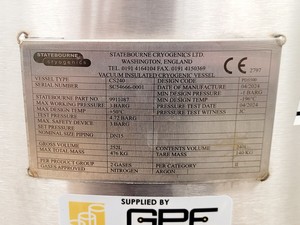 Thumbnail image of Statebourne Cryostor 240 Liquid Nitrogen Storage Tank 