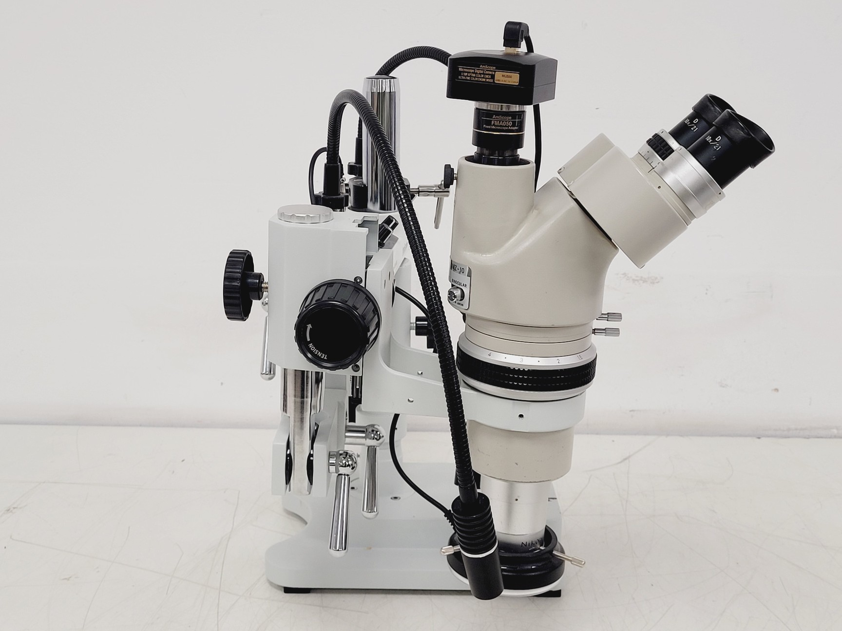 Image of Nikon SMZ-10 Microscope w/ Amscope MU500 5.1 MP Digital Camera & Light Source