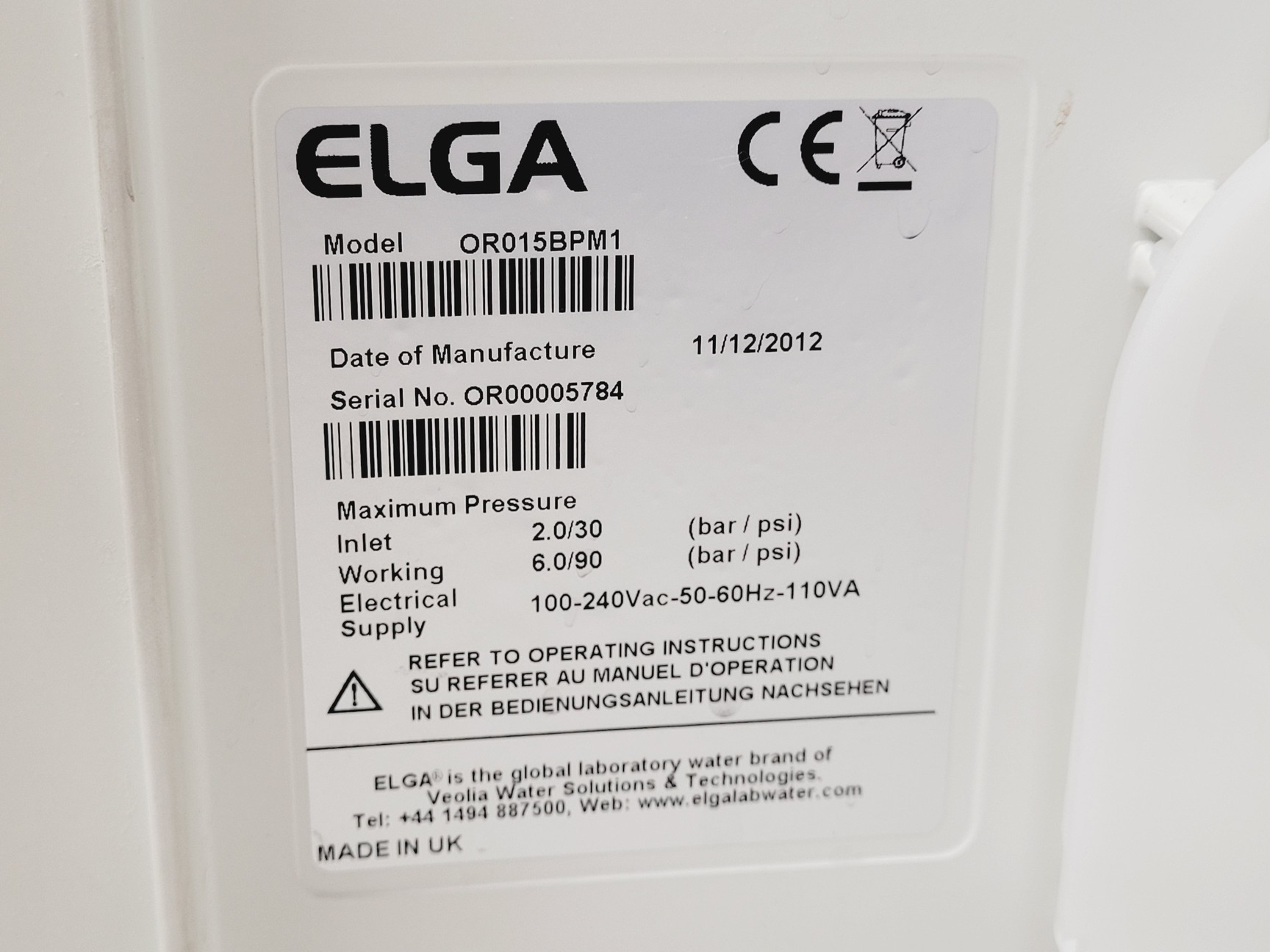 Image of Elga Purelab Option Water Purifier OR015BPM1 w/ LA621 Reservoir