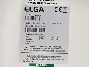 Thumbnail image of Elga Purelab Option Water Purifier OR015BPM1 w/ LA621 Reservoir
