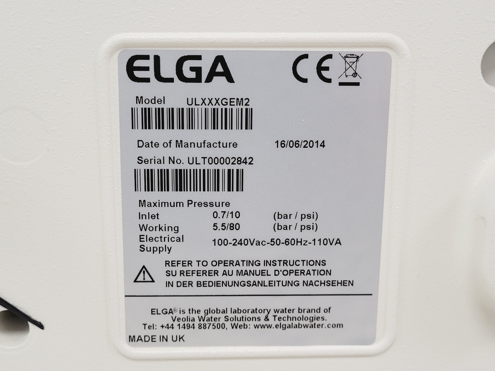 Image of Elga Purelab Ultra Model ULXXXGEM2 Benchtop Water Purifier