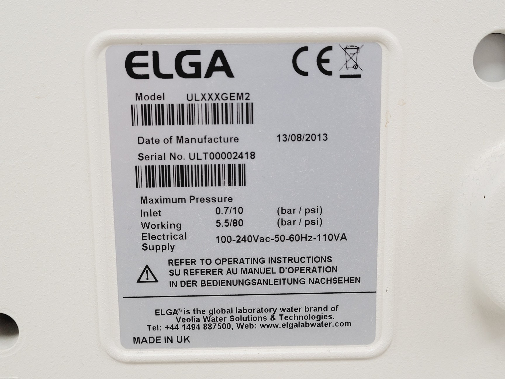 Image of Elga Purelab Ultra Model ULXXXGEM2 Benchtop Water Purifier