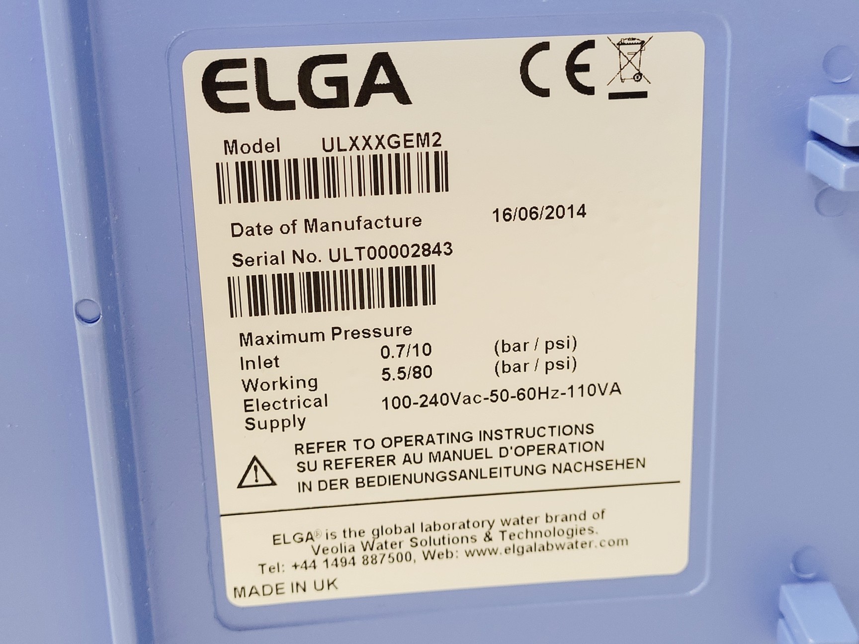 Image of Elga Purelab Ultra Model ULXXXGEM2 Benchtop Water Purifier
