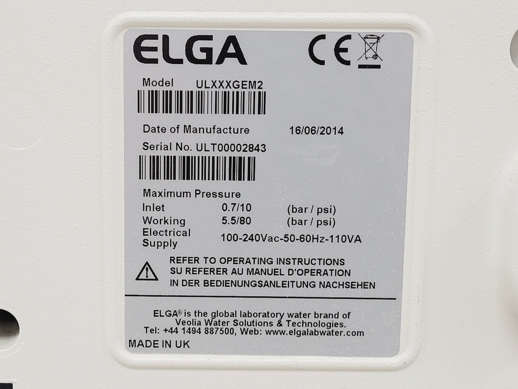 Image of Elga Purelab Ultra Model ULXXXGEM2 Benchtop Water Purifier