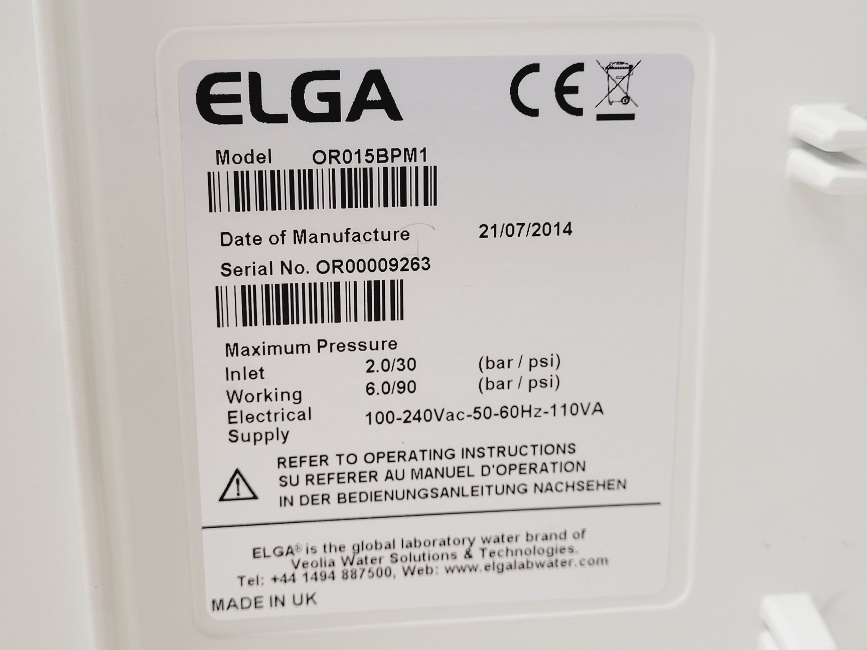 Image of Elga Purelab Option Water Purifier OR015BPM1 w/ LA621 Reservoir
