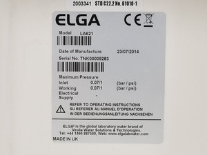 Thumbnail image of Elga Purelab Option Water Purifier OR015BPM1 w/ LA621 Reservoir