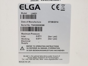Thumbnail image of Elga Purelab Option Water Purifier OR015BPM1 w/LA621 Reservoir