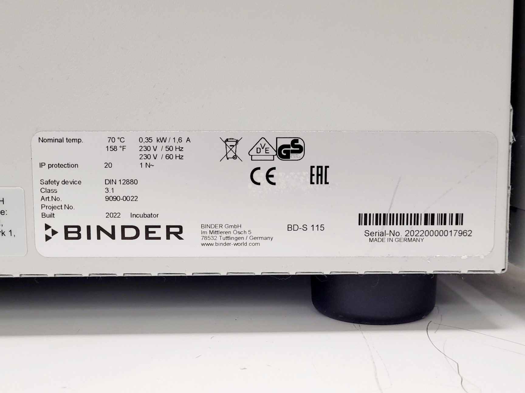 Image of Binder BD-S 115 Benchtop Laboratory Incubator 2022 